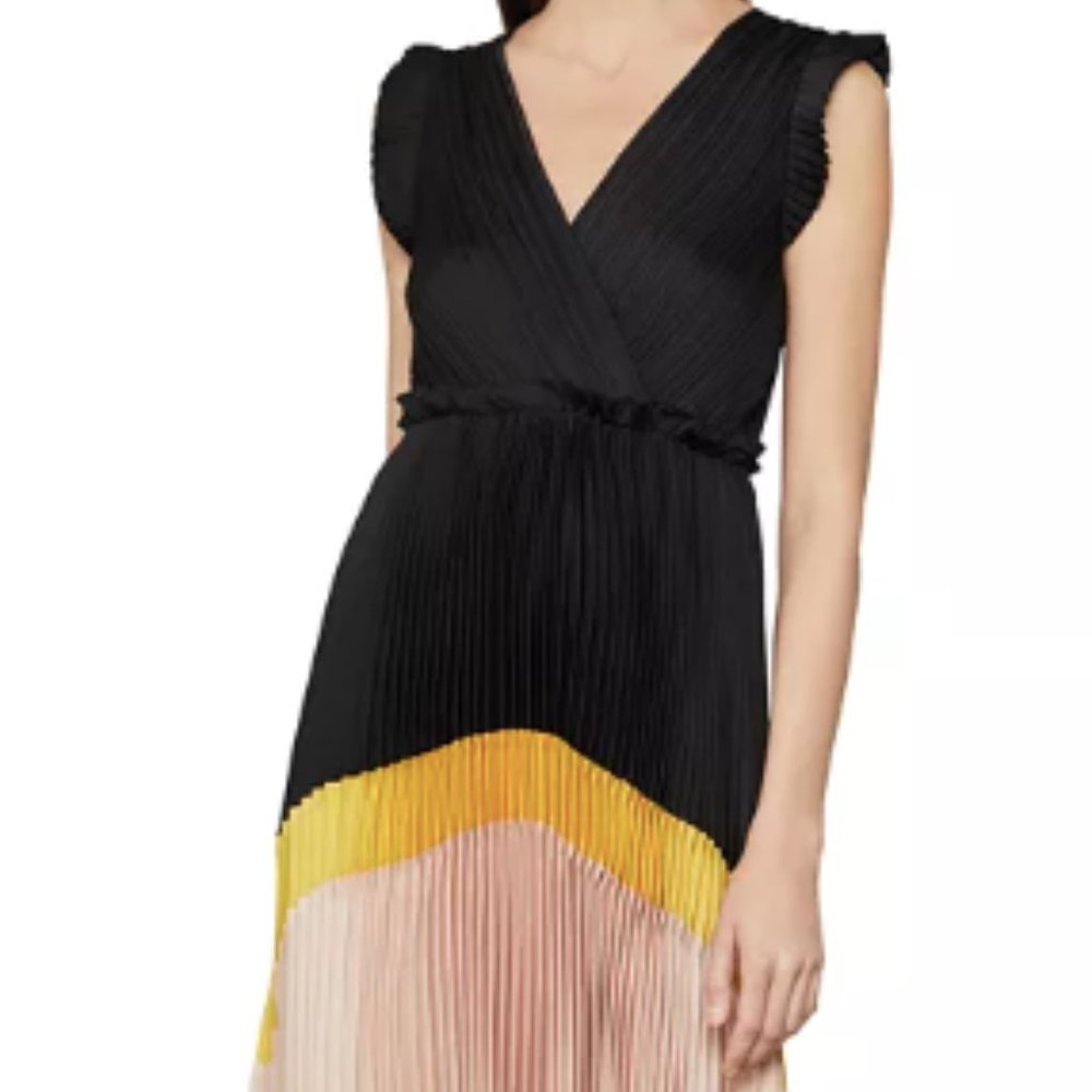 BCBGMAXAZRIA Color Block Pleated Maxi Dress